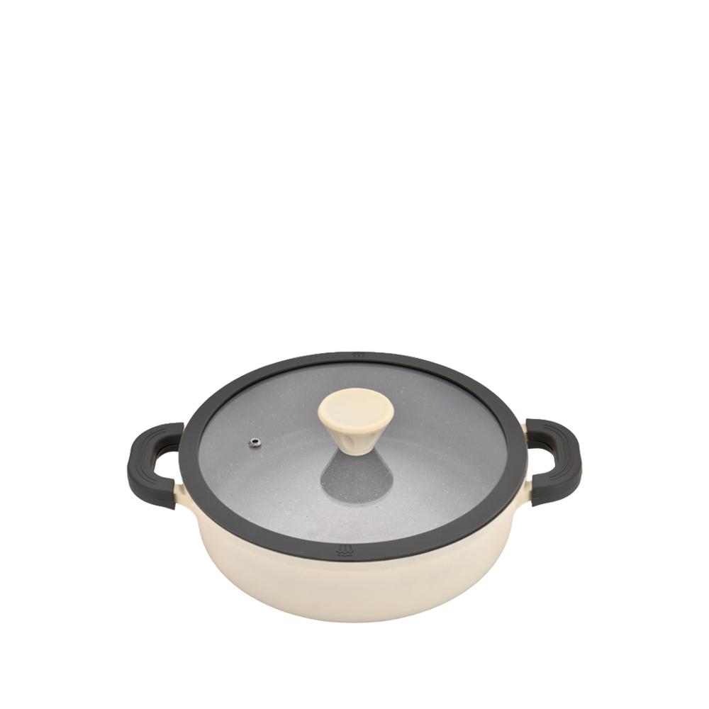 หม้อ Casserole MEX CSA247CR สีครีม พร้อมฝาแก้ว 24 ซม.