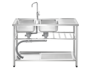 Double Bowl Sink with One Drainer, Stainless Steel AISI 304, MOD.PSC1200ML