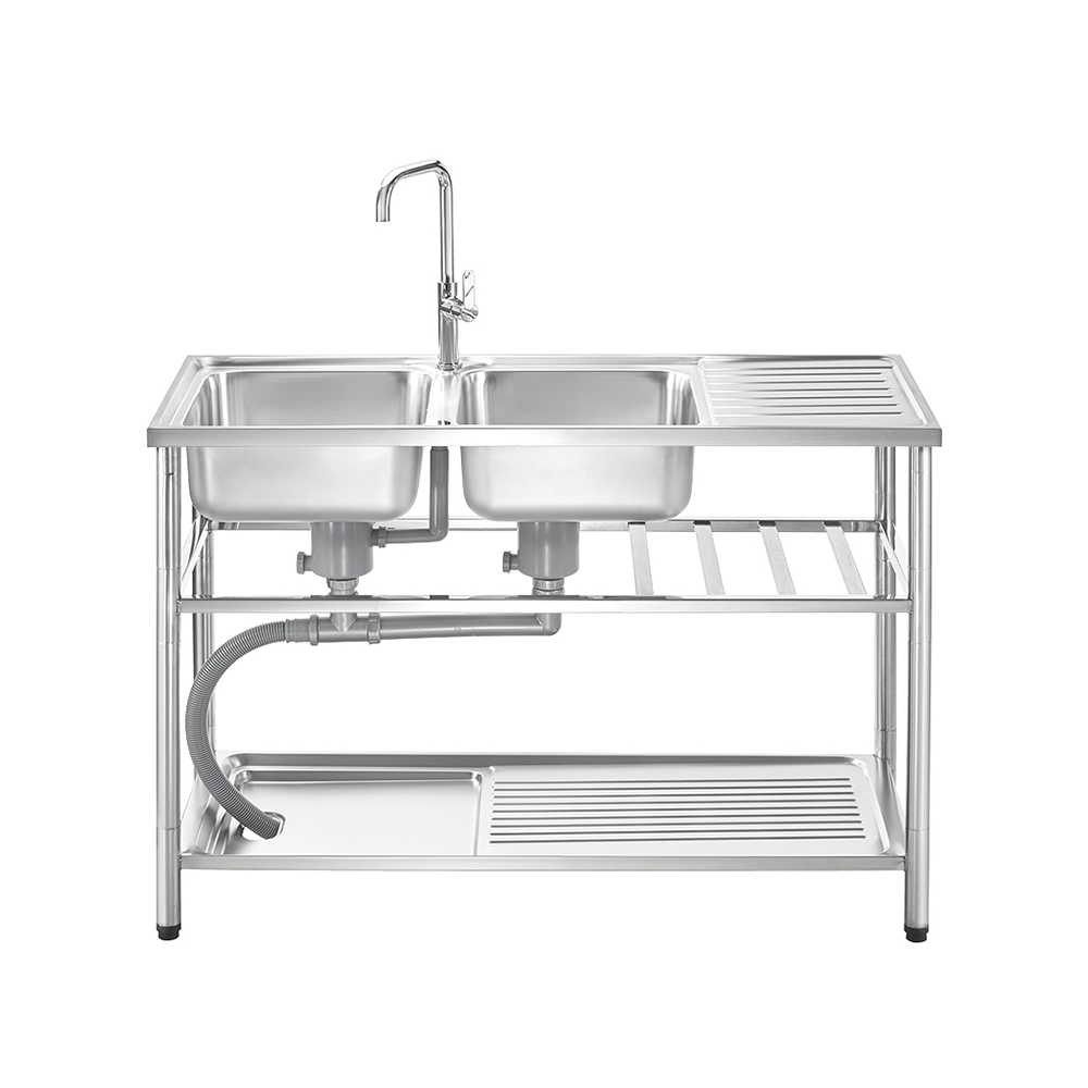 Double Bowl Sink with One Drainer, Stainless Steel AISI 304, MOD.PSC1200ML